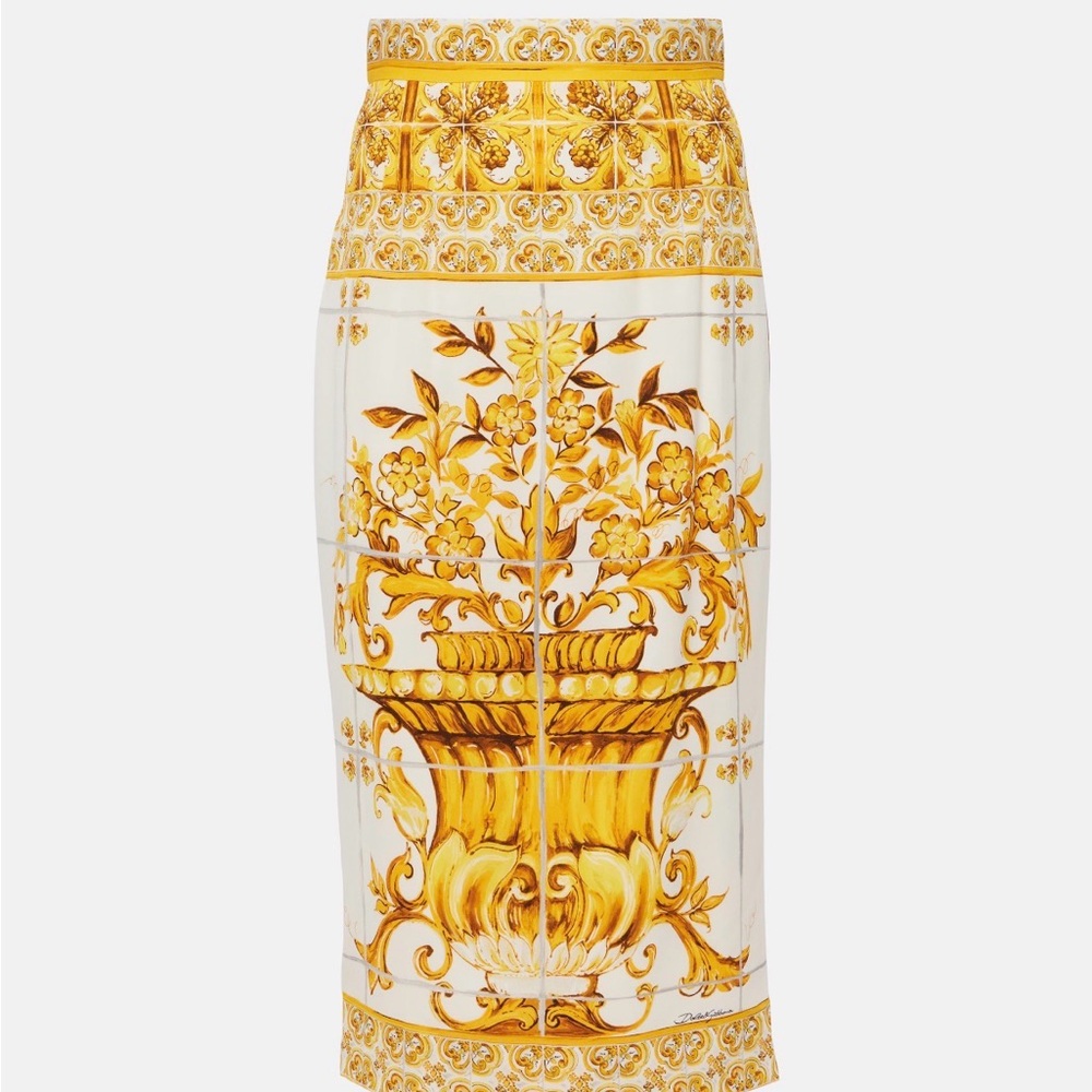 Dolce & Gabbana Majolica Yellow and White Floral Baroque Midi Skirt size 40